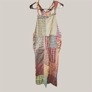 Vintage Sacred Threads Multicolor Patchwork Plaid Overalls